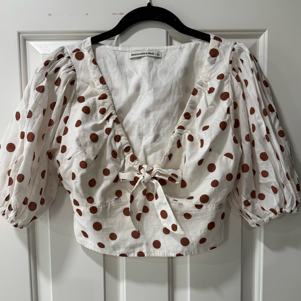 Abercrombie & Fitch White Blouse with Brown Polka Dots